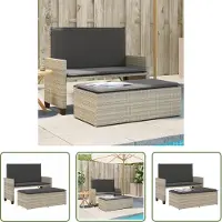 The Living Store Banc de jardin avec coussin et tabouret gris clair Poly rotin