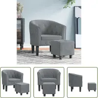 The Living Store Fauteuil club avec repose-pieds Gris foncé velours