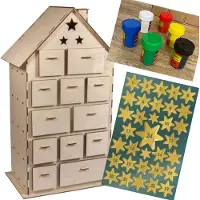 Rayher Hobby Materialen Pack DIY complet calendrier de l'Avent maison en bois avec peinture et décorations
