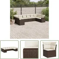 The Living Store 10 pcs. salon de jardin avec coussins brun poly rotin