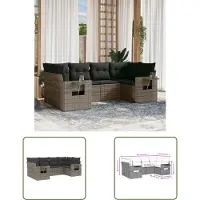 The Living Store Ensemble de jardin canapé 6 pièces avec coussins Gris Poly Rattan