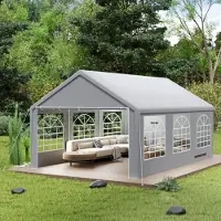 YARDIN Tente de fête , dimensions 4x6 mètres, structure en acier galvanisé, couleur grise, revêtement en polyéthylène, fenêtres latérales ventilées, idéale pour les barbecues et les événements