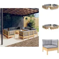 vidaXL Ensemble de salon de jardin 13 pièces avec coussins gris en pin - Ensembles de meubles de jardin