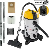 Arebos Aspirateur industriel 1300W | Aspirateur eau et poussières | Aspirateur multi-usages eau et poussières | Aspirateur d'atelier avec prise électrique | Cuve de 30L