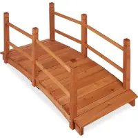 Relaxdays Pont de jardin , avec balustrade, praticable, passage au-dessus de l'étang, décoration de jardin, pont en bois, H x l x P : 56 x 140 x 60 cm, orange