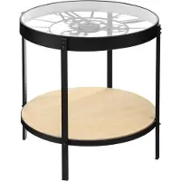 Atmosphera Atmosphère créateur d'intérieur konferenèní stolek s hodinami meca kovový mdf deska sklenice èerná hnìdá 49 cm x 50 cm