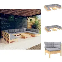 vidaXL Ensemble salon de jardin 10 pièces avec coussins gris pin massif - Ensembles de meubles de jardin