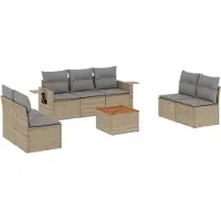 vidaXL Ensemble de jardin canapé 8 pièces avec coussins Beige Poly Rattan