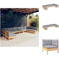 vidaXL Ensemble salon de jardin 10 pièces avec coussins gris pin massif - Ensembles de meubles de jardin