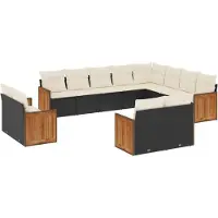 vidaXL Ensemble de 12 canapés de jardin avec coussins noir poly rotin
