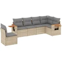 vidaXL Ensemble de salon de jardin 6 pièces avec coussins Beige Poly Rattan