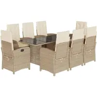 vidaXL Salon de jardin 9 pièces avec coussins Beige Poly Rattan