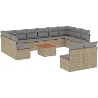 vidaXL Ensemble de 13 canapés de jardin avec coussins Beige Poly Rattan
