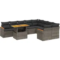 vidaXL Ensemble de salon de jardin 10 pièces avec coussins Gris Poly Rattan