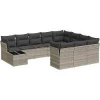 vidaXL Ensemble de salon de jardin 11 pièces avec coussins gris clair Poly rotin