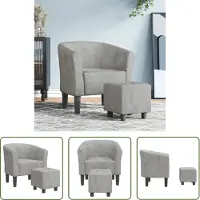 The Living Store Fauteuil club avec pouf gris clair velours