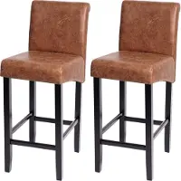 Mendler Lot de 2 tabourets de bar HWC-C33 similicuir, aspect daim marron, pieds foncés