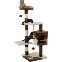 Lionto Arbre à chat pour chats, hauteur 112 cm, avec grotte, corde en sisal, boules en peluche & support mural, arbre à grimper compact, brun/beige