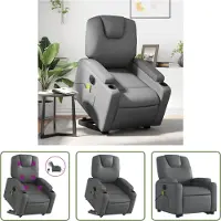 The Living Store Fauteuil de massage avec releveur électrique Gris Similicuir