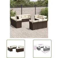The Living Store 12 pcs. salon de jardin avec coussins brun poly rotin