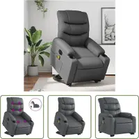 The Living Store Fauteuil de massage avec releveur électrique Gris Similicuir
