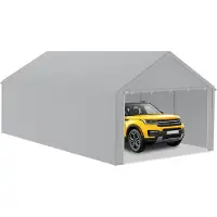 UISEBRT 4x8m Grand garage en toile Toit de garage - Abri résistant aux UV Carport Tente de garage & Tente de stockage avec toit en PE pour voiture, SUV, camion, bateau - Gris