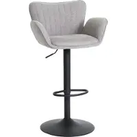 Mendler Tabouret de bar HWC-M67, chaise de bar pivotante, avec accoudoirs et repose-pieds, pivotante, revêtue de tissu/textile, structure en fer, couleur gris clair, pieds noirs