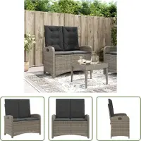 The Living Store Banc de jardin Réglable avec coussins Gris Poly Rattan