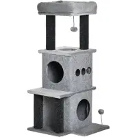 PawHut Arbre à chats design cosy chic multi-équipements centre d'activités niches plateformes lit jeu boule feutres amovibles lavables panneaux de particules peluche courte 48 x 48 x 100 cm gris