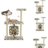vidaXL Arbre à chat Sisal 95 cm Beige Impression pattes - Arbres à chats