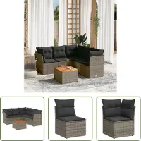 The Living Store Ensemble de jardin canapé 6 pièces avec coussins Gris Poly Rattan