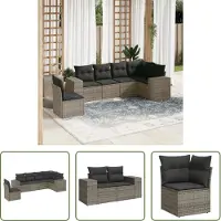 The Living Store Ensemble de jardin canapé 6 pièces avec coussins Gris Poly Rattan
