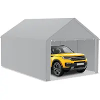 UISEBRT 4x6m Grand garage en toile Toit de garage - Abri résistant aux UV Carport Tente de garage & Tente de stockage avec toit en PE pour voiture, SUV, camion, bateau - Gris