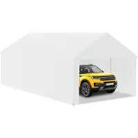 UISEBRT 4x8m Grand garage en toile Toit de garage - Abri résistant aux UV Carport Tente de garage & Tente de stockage avec toit en PE pour voiture, SUV, camion, bateau - Blanc