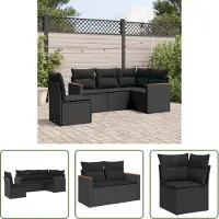 The Living Store 5-pièces salon de jardin avec coussins noir poly rotin