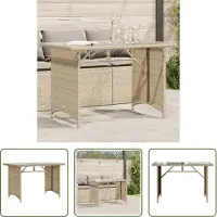 The Living Store Table de jardin avec plateau en verre Beige 110x68x70 cm Poly Rattan