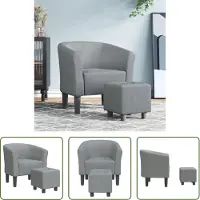 The Living Store Fauteuil club avec pouf Tissu gris clair