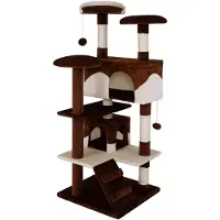 Lionto Arbre à chat, grand arbre à chat & de jeu de 130 cm avec 2 grottes, escalier, 3 surfaces de repos & troncs en sisal, brun/beige