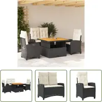 The Living Store Ensemble de jardin 4 pièces avec coussins Noir Poly Rattan