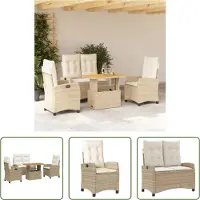 The Living Store Ensemble de jardin 4 pièces avec coussins Beige Poly Rattan