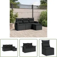 The Living Store Ensemble de salon de jardin 4 pièces avec coussins Noir Poly Rattan