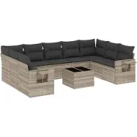 vidaXL Ensemble de 10 canapés de jardin avec coussins gris clair Poly rotin