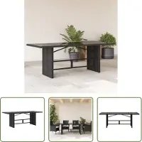 The Living Store Table de jardin avec plateau en verre noir 190x80x75 cm Poly rotin