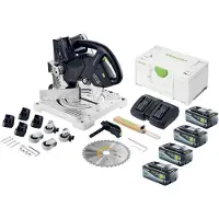 Festool SYMC 70 EB-Basic SYMMETRIC Scie à plinthes sans fil 36 V ( 2 x 18 V ) 216 mm + 4x batterie 8,0 Ah + double chargeur + Systainer