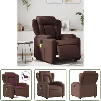 The Living Store Fauteuil de Massage Électrique Marron Similicuir