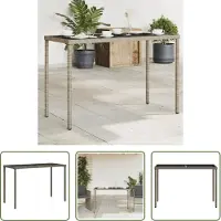 The Living Store Table de jardin avec plateau en verre Gris 115x54x74 cm Poly rotin