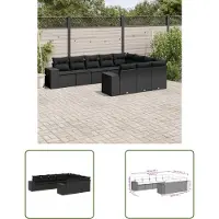 The Living Store 10 pcs. salon de jardin avec coussins noir poly rotin
