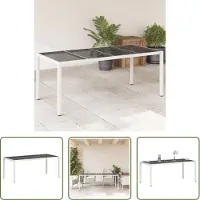 The Living Store Table de jardin avec plateau en verre blanc 190x90x75 cm Poly rotin