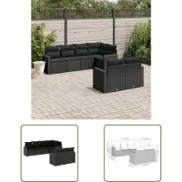 The Living Store 7-pièces salon de jardin avec coussins noir poly rotin