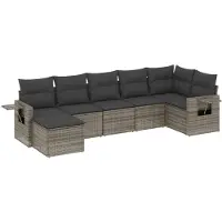 vidaXL Ensemble de salon de jardin 7 pièces avec coussins Gris Poly rotin